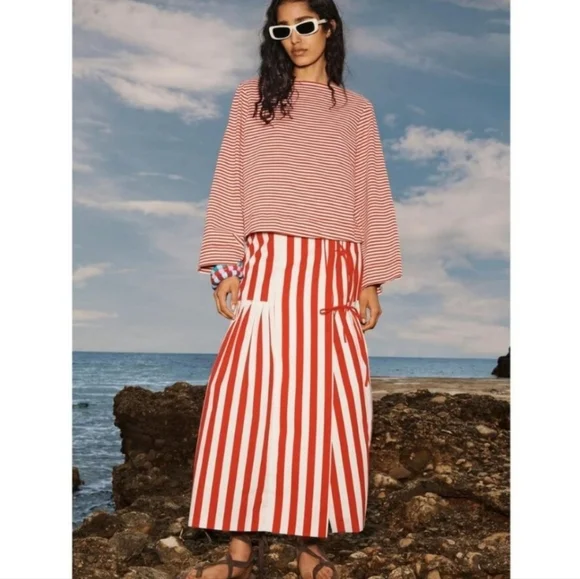 NWT Zara Limited Edition Striped T-Shirt White Red Size Extra Large - Picture 4 of 5